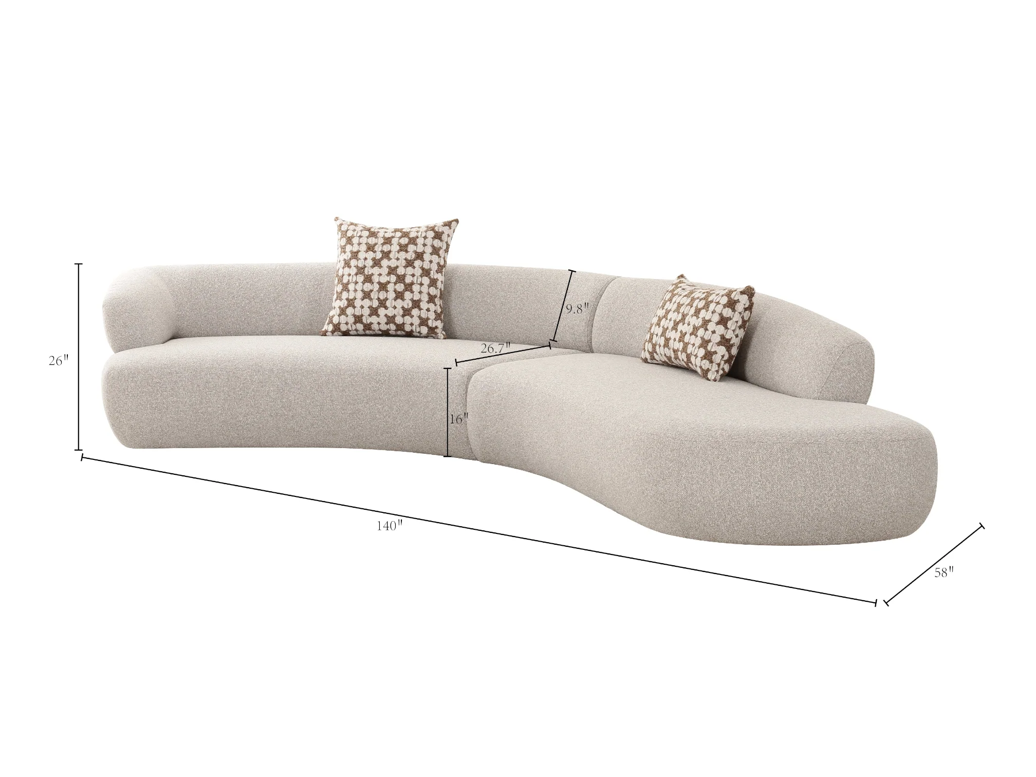 2-Piece Spector Sectional - Stone Performance Boucle - Image 6