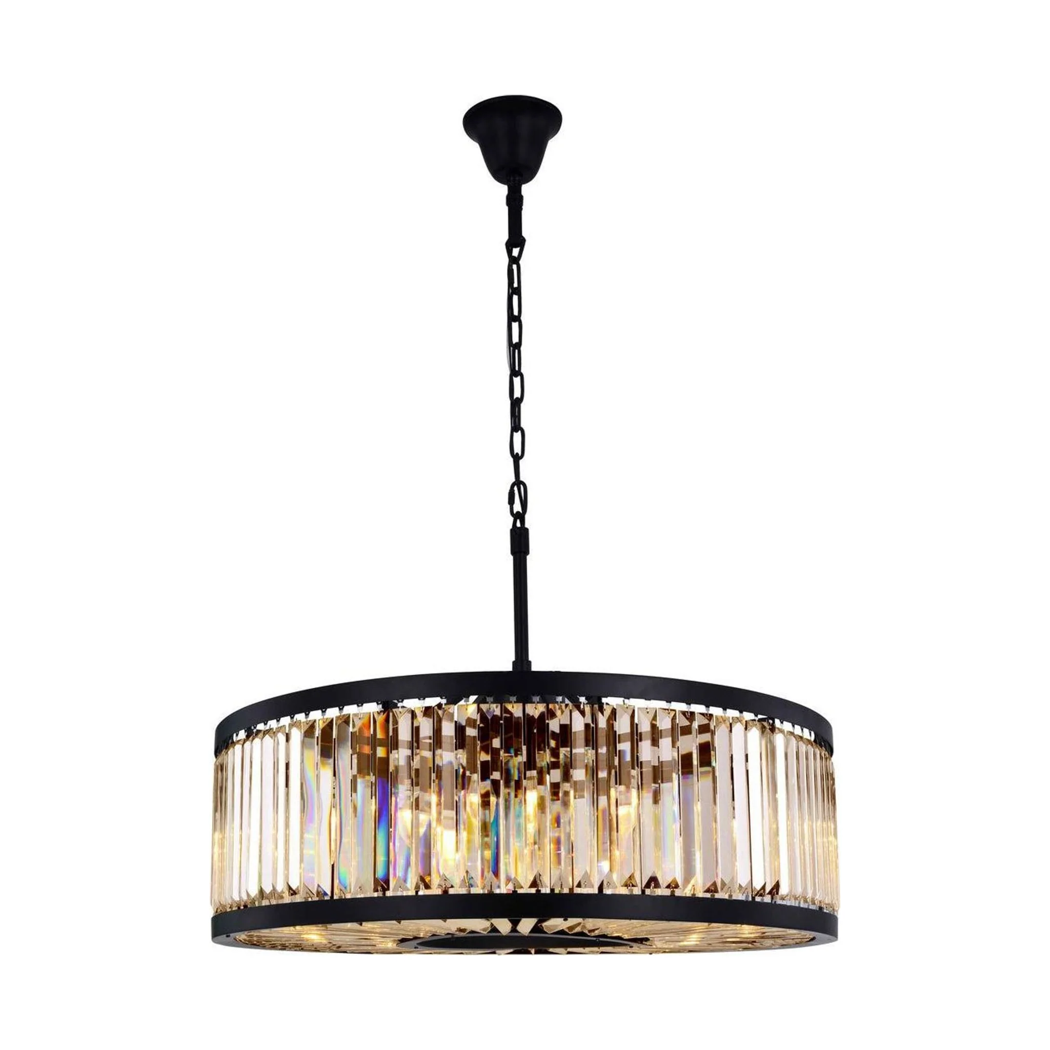 35.5" Greenwich 10 Light Crystal Chandelier In Matte Black With Royal Cut Golden Teak Smoky Crystal