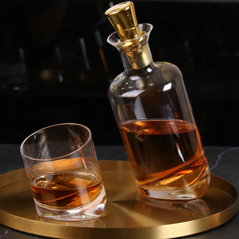 3-Piece Luxury Crystal Glass Wine Slant Tilt Bottle & Cup - Image 8