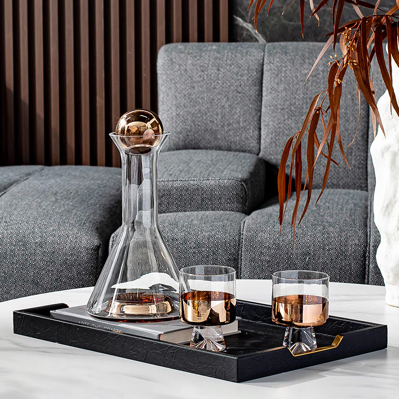 3-Piece Luxury Rose Gold Glass Wine Bottle & Cup Whiskey Decanter Set - Image 4