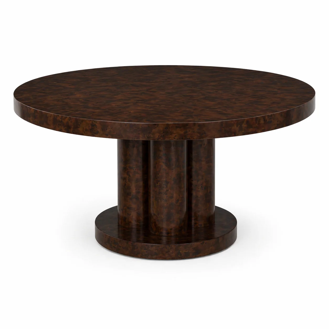 Cambria 51" Round Dark Walnut Burl Wood Pillar Dining Table - Image 5
