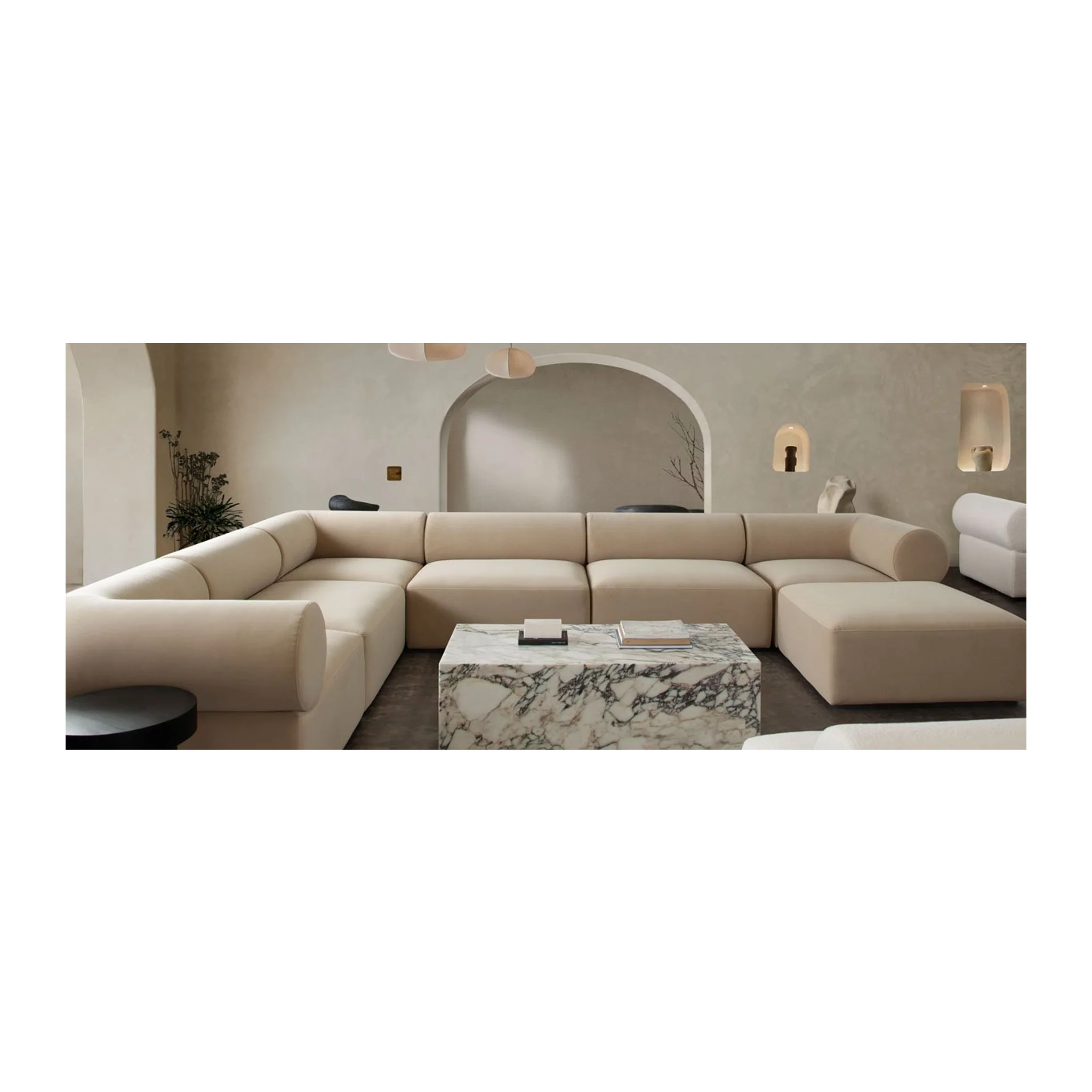 7-Piece Serenity Corner Sectional in Light Camel Velvet
