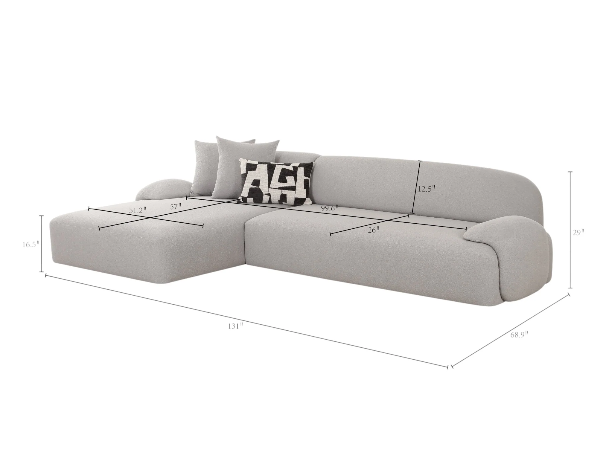 Audra 131" 2-Piece Ivory Performance Boucle Chaise Sectional - Image 10