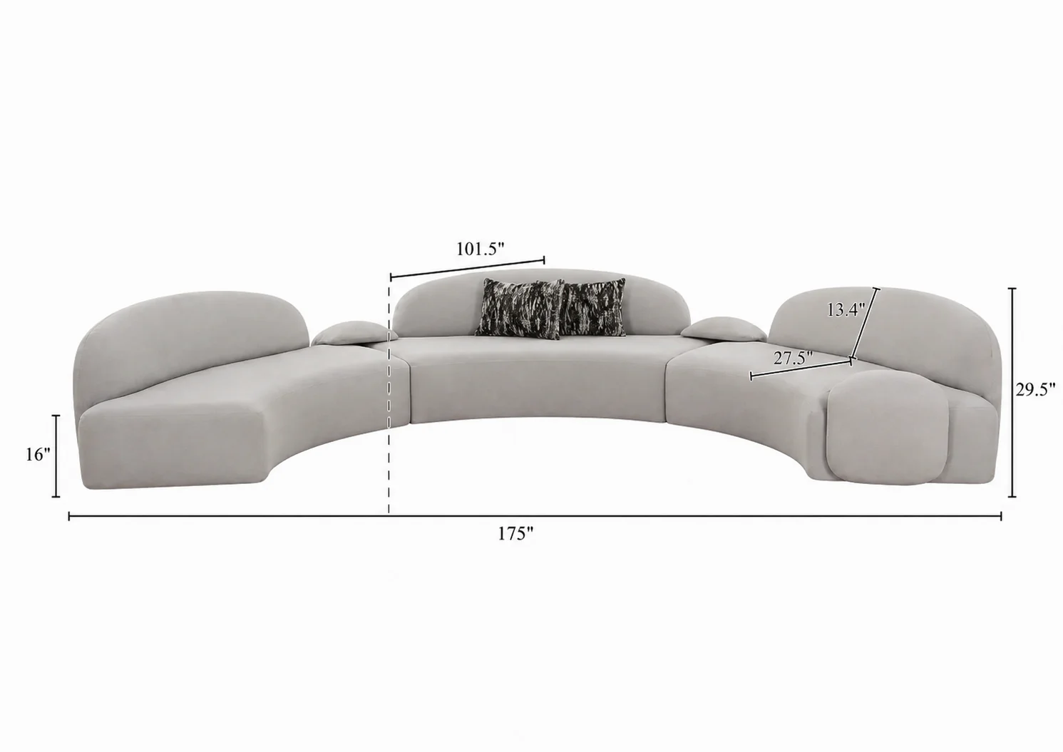 Audra 3-Piece Grey Performance Boucle Fabric Curved Sectional - Image 11