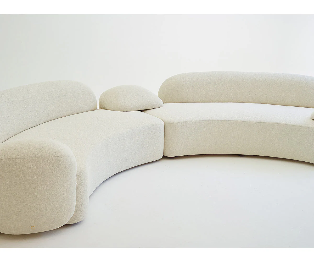 Audra 3-Piece Ivory Performance Boucle Fabric Curved Sectional - Image 12