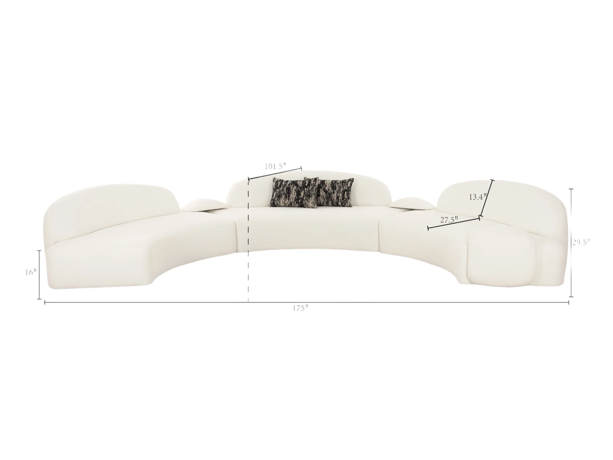 Audra 3-Piece Ivory Performance Boucle Fabric Curved Sectional - Image 4