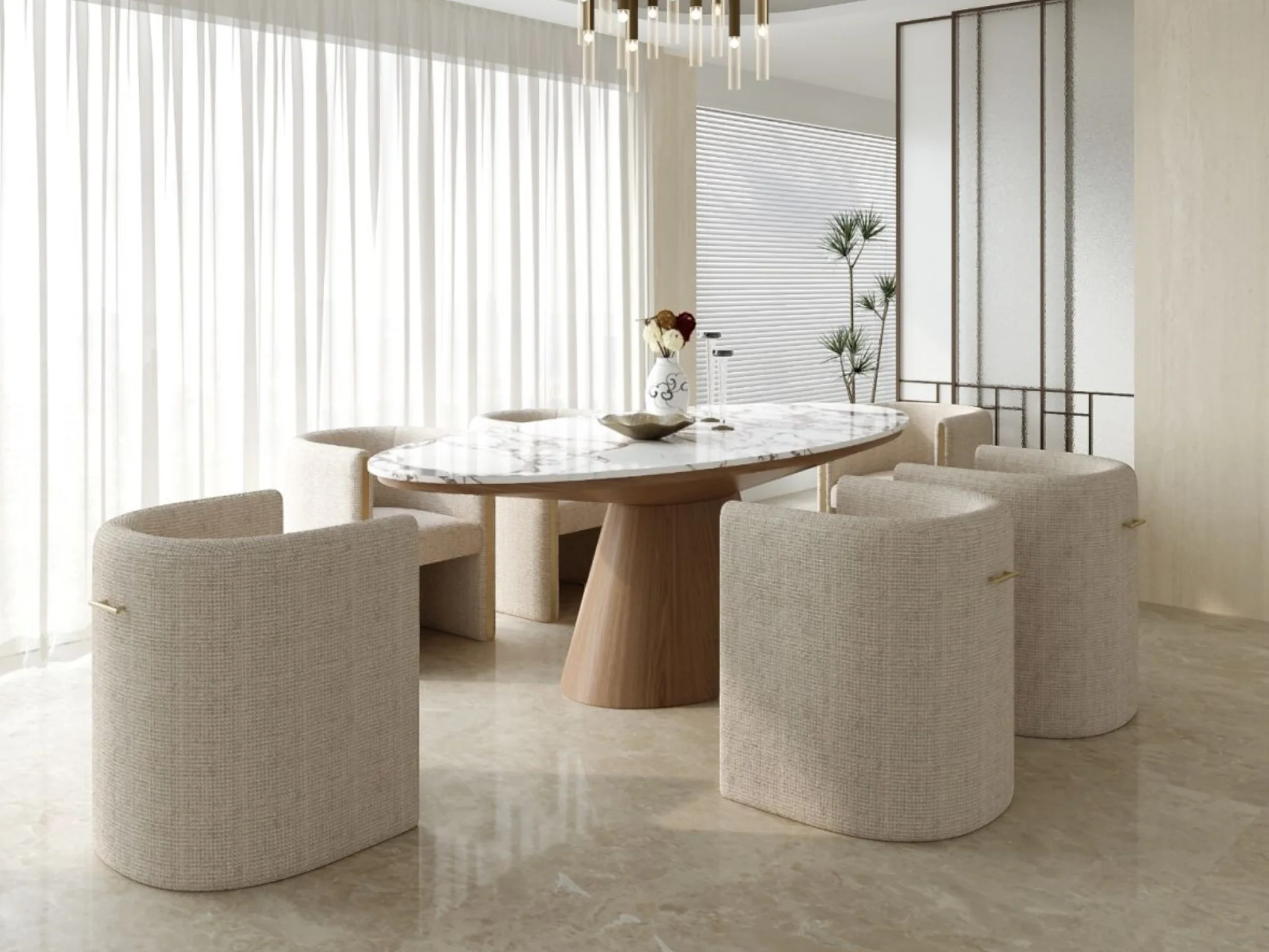 Aurelia Barrel Dining Chair – Dune Weave & Brass - Image 3