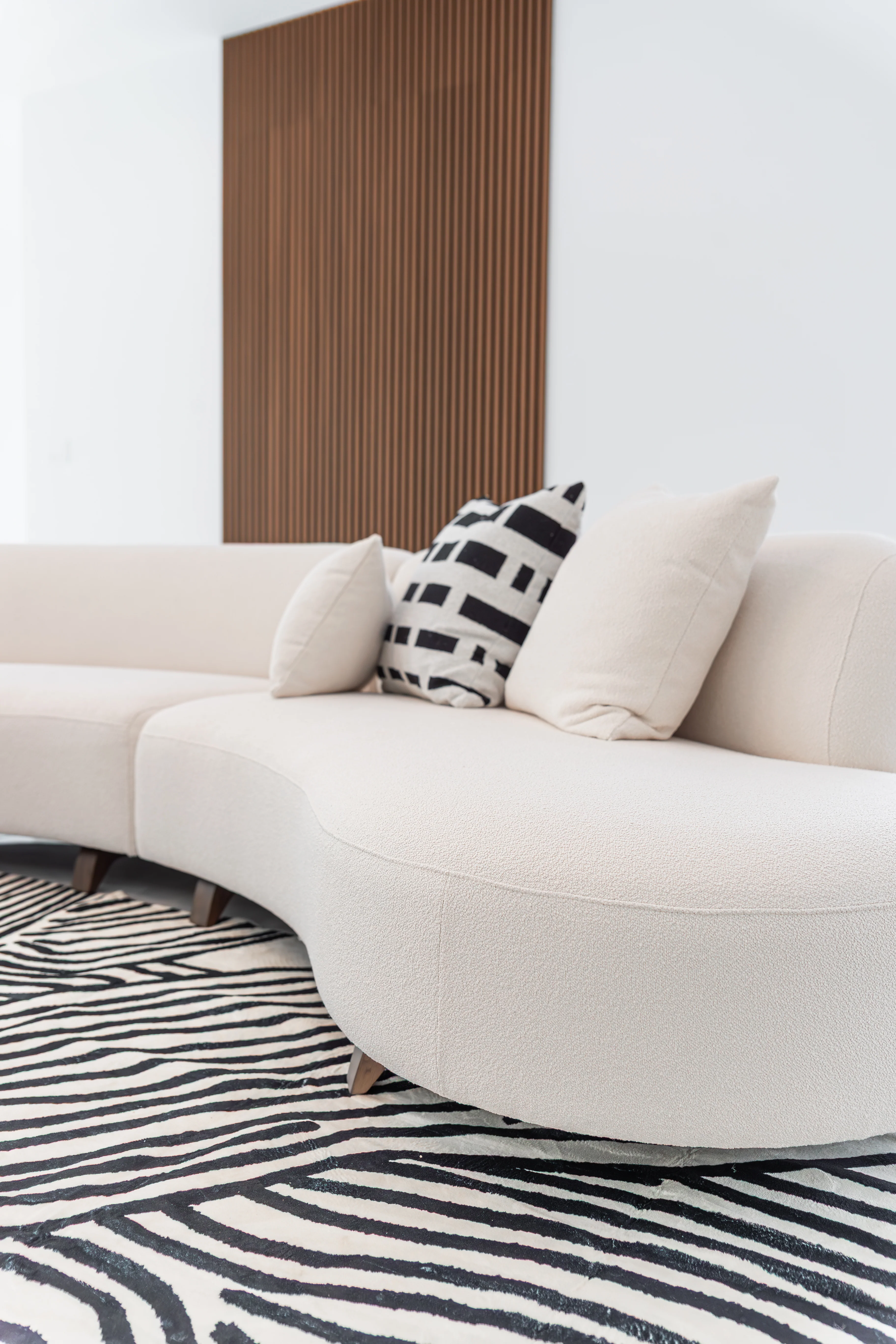 Baudin 152" 3-Piece Cream Performance Bouclé Curved Sectional - Image 4