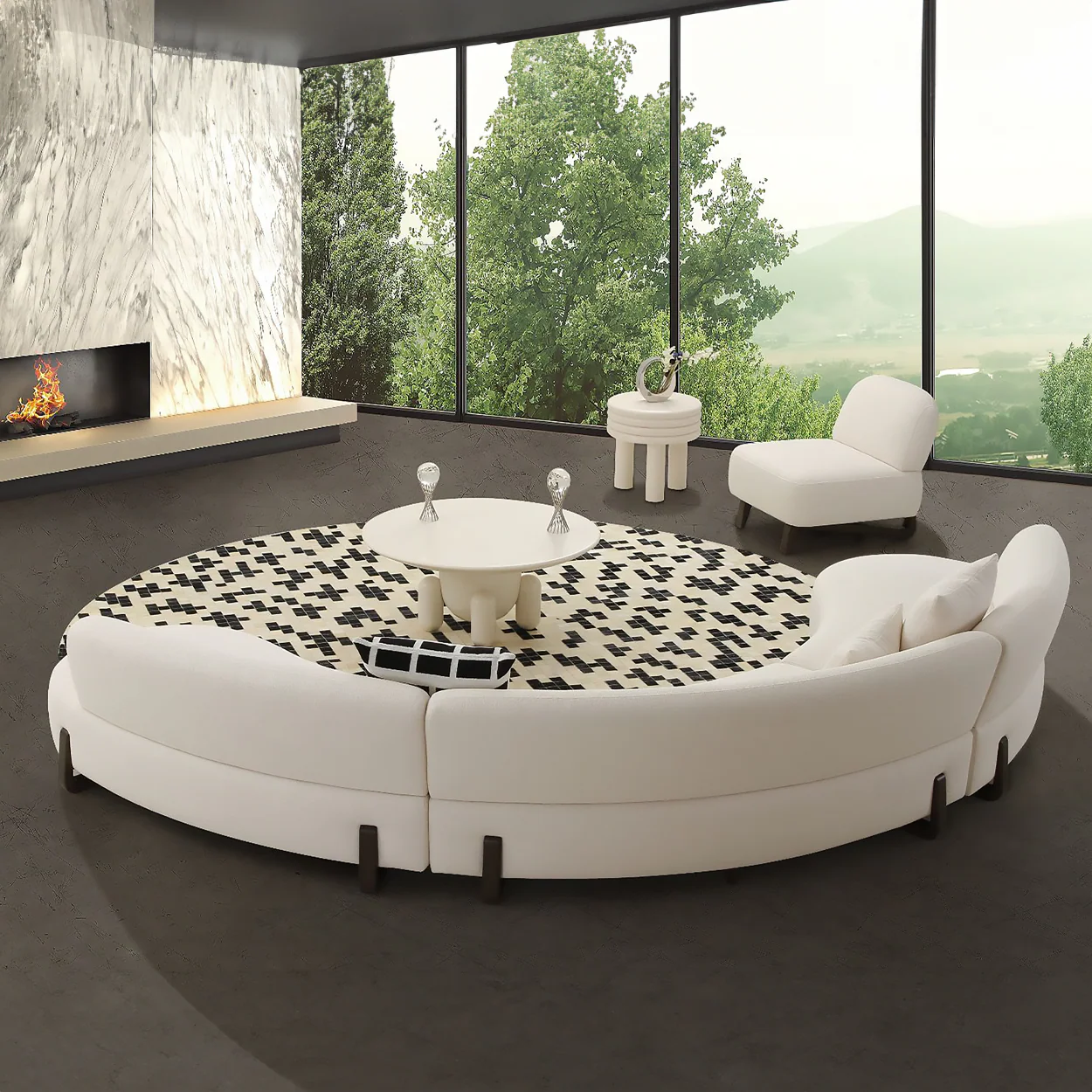 Baudin 152" 3-Piece Cream Performance Bouclé Curved Sectional - Image 8