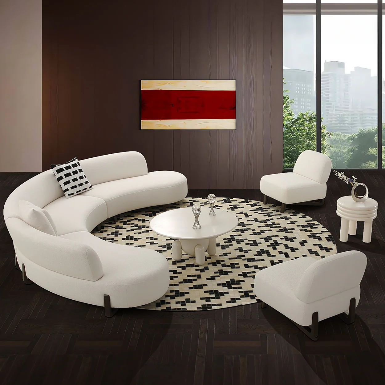 Baudin 152" 3-Piece Cream Performance Bouclé Curved Sectional - Image 9