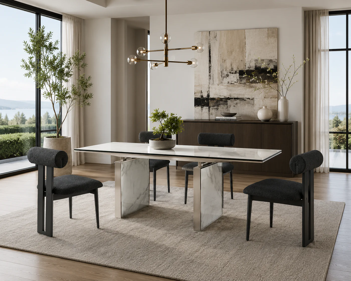 Bedford Motorized White Marble-Look Ceramic Dining Table - Image 3