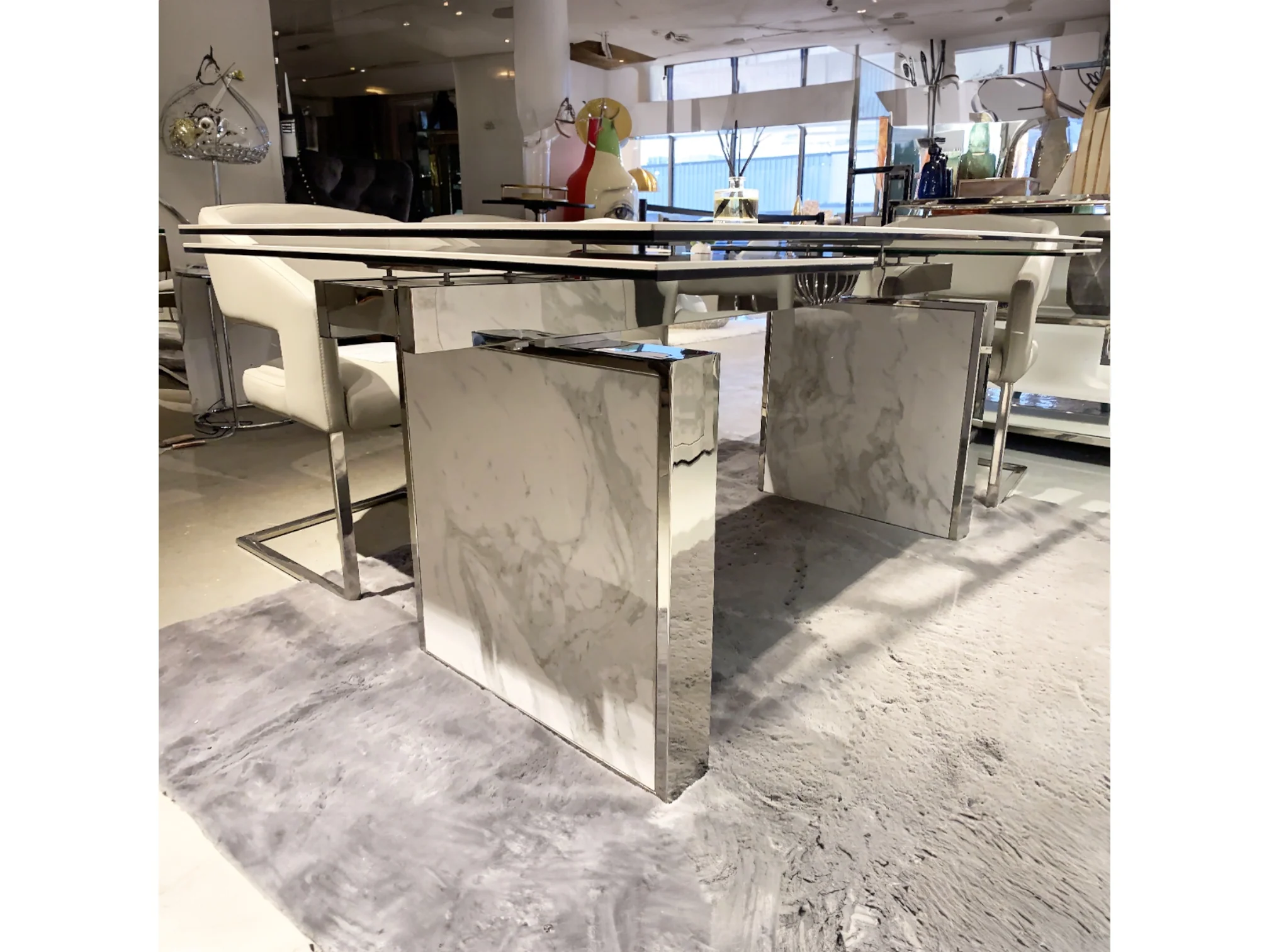 Bedford Motorized White Marble-Look Ceramic Dining Table - Image 8