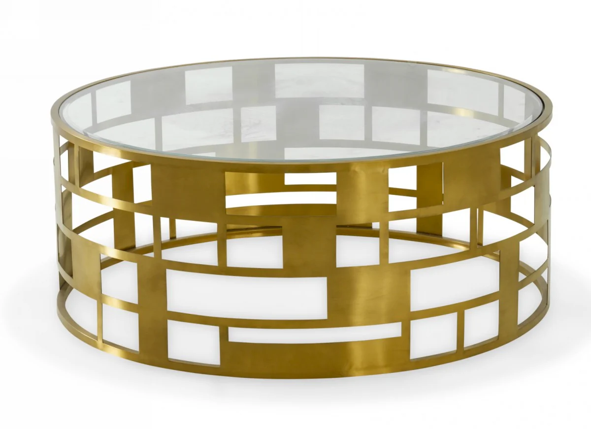 Berlin Glam Clear Glass And Gold Glass Coffee Table - Image 2