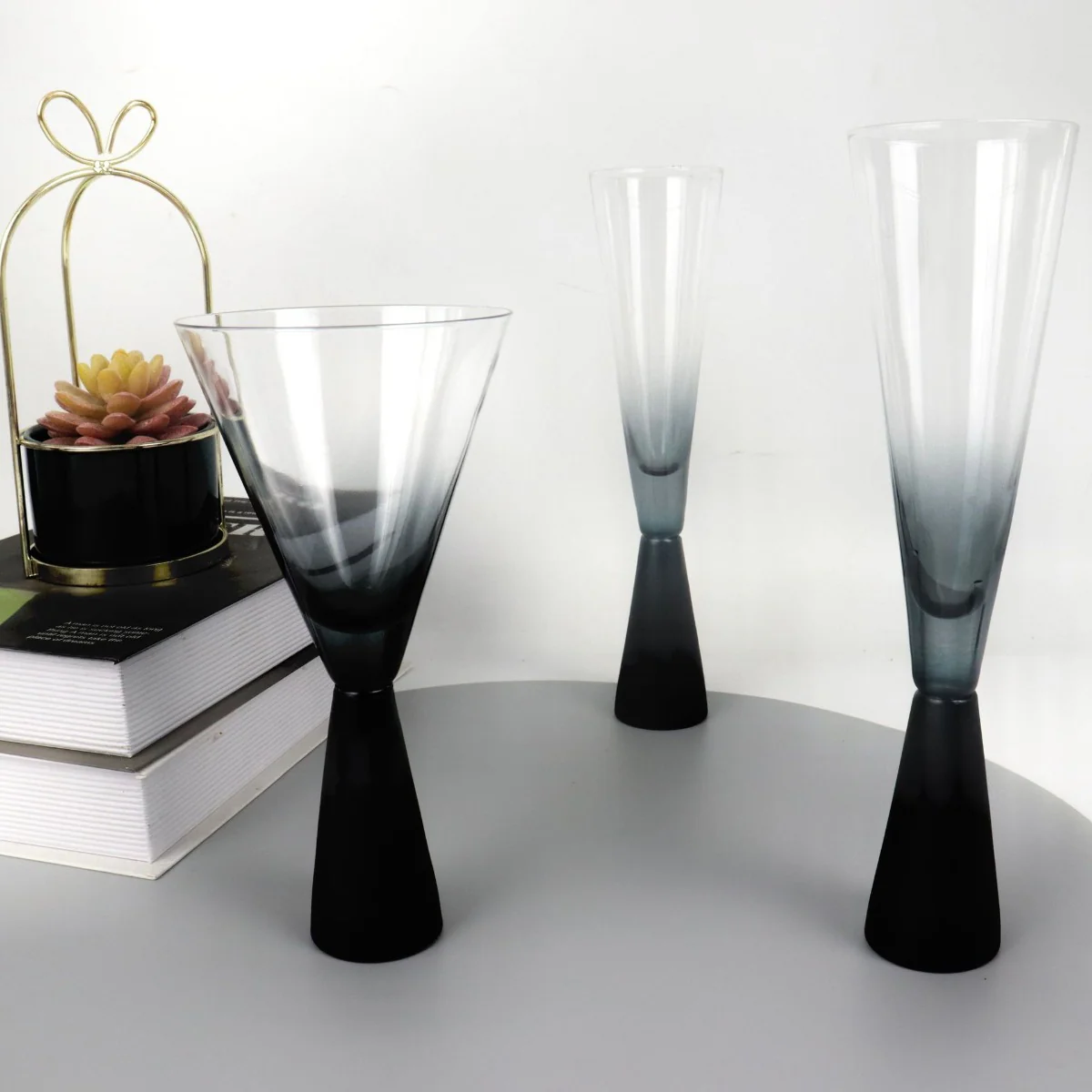 Black Champagne Crystal Wine Glass - Set Of 2 - Image 4