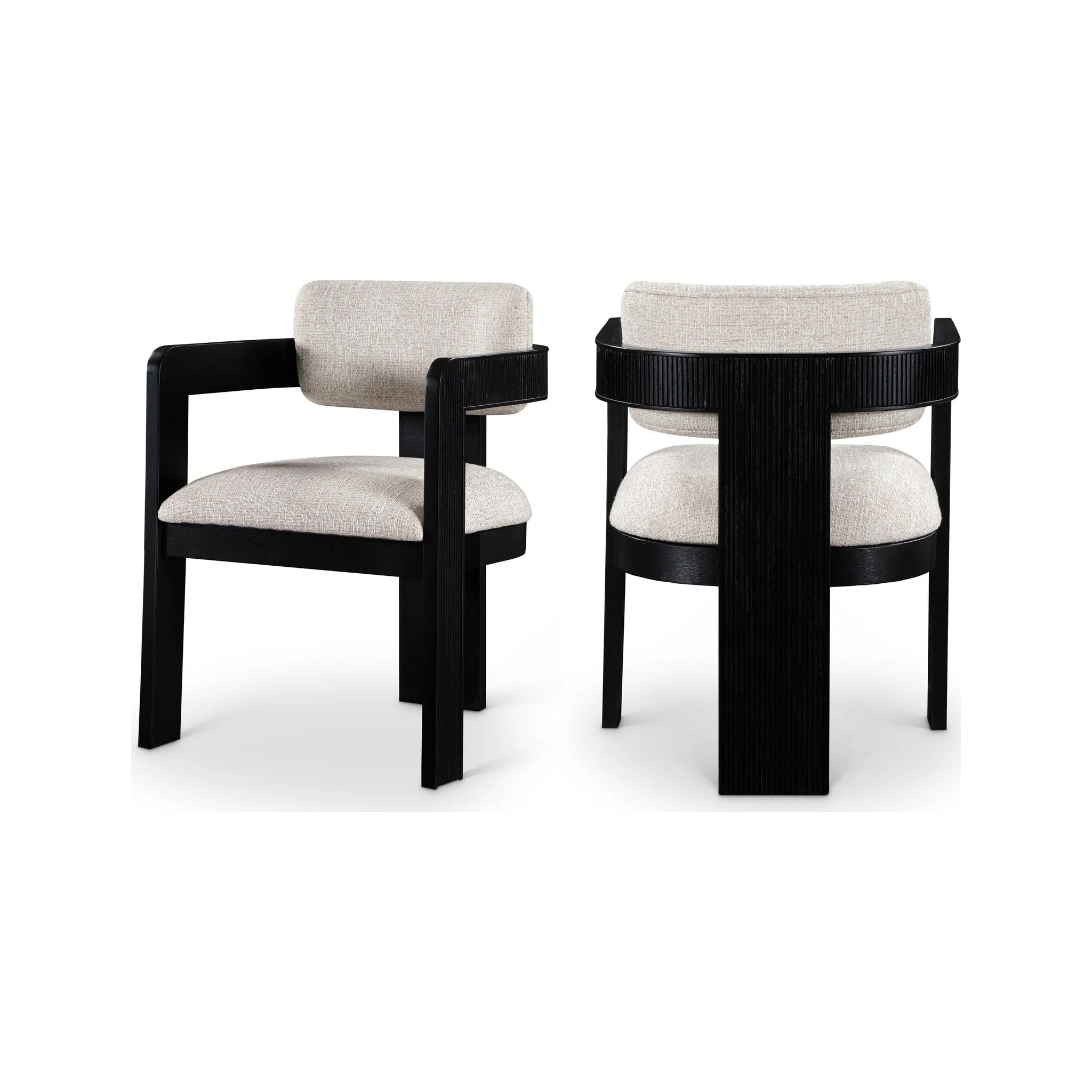 Capri Beige Linen Textured Fabric Upholstered Dining Chair – Black Frame (Set Of 2)