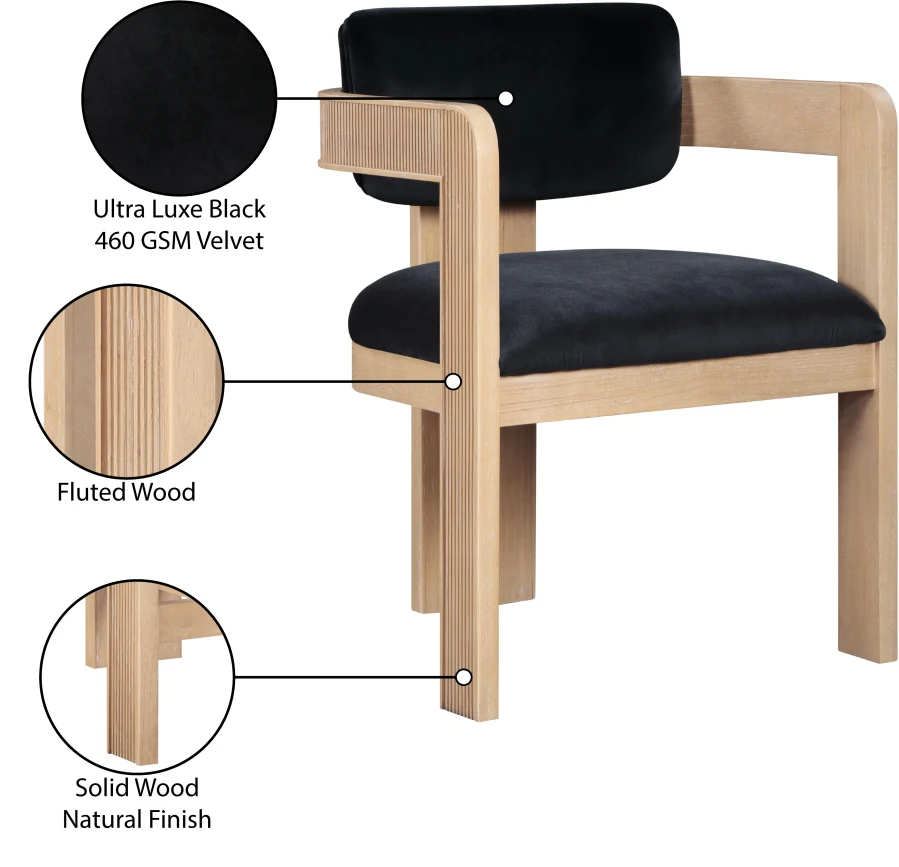 Capri Black Velvet Upholstered Dining Chair – Natural Wood Frame (Set Of 2) - Image 4