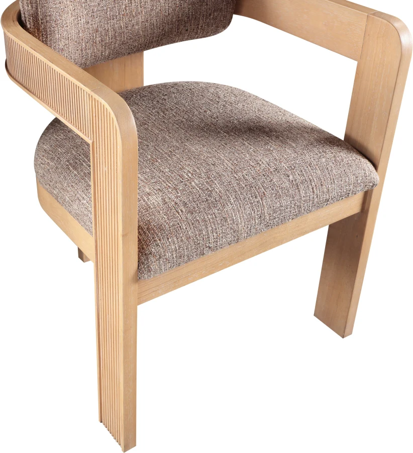 Capri Brown Linen Textured Fabric Upholstered Dining Chair – Natural Wood Frame (Set Of 2) - Image 8