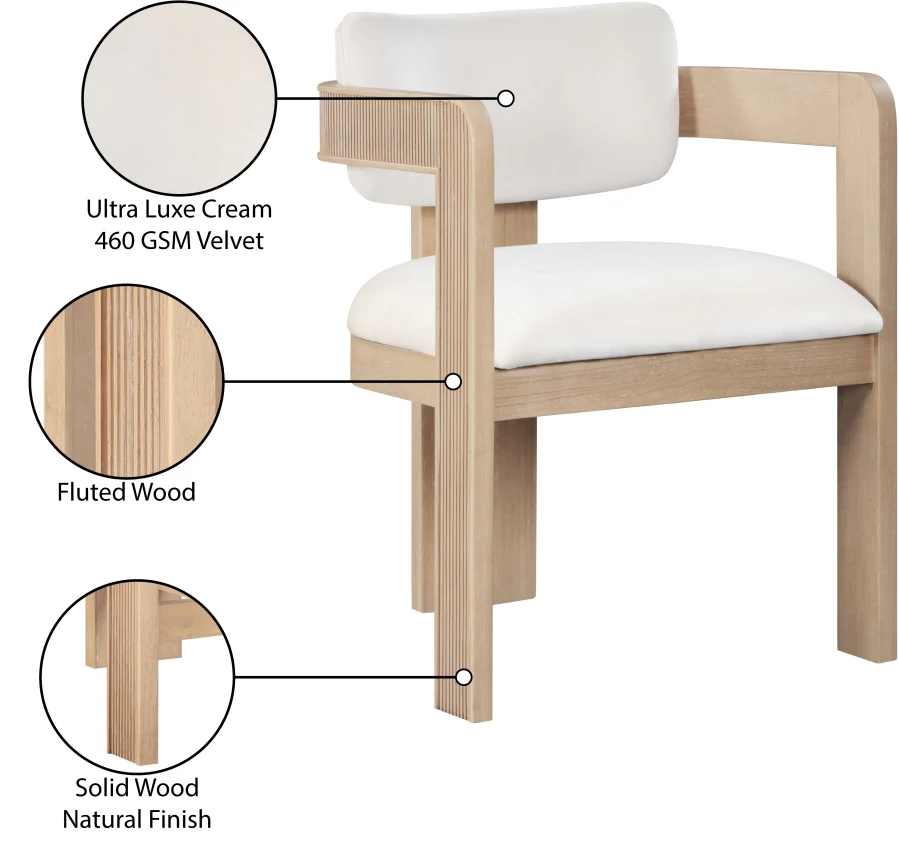 Capri Cream Velvet Upholstered Dining Chair – Natural Wood Frame (Set Of 2) - Image 7