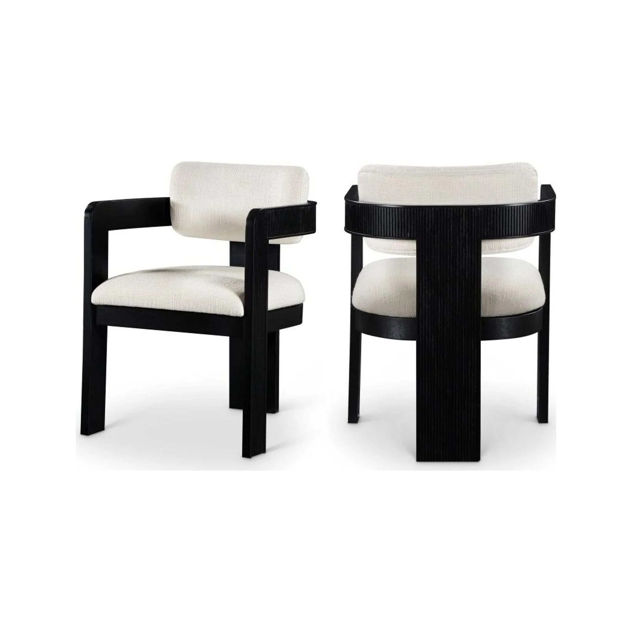 Capri Cream Linen Textured Fabric Upholstered Dining Chair – Black Frame (Set Of 2)