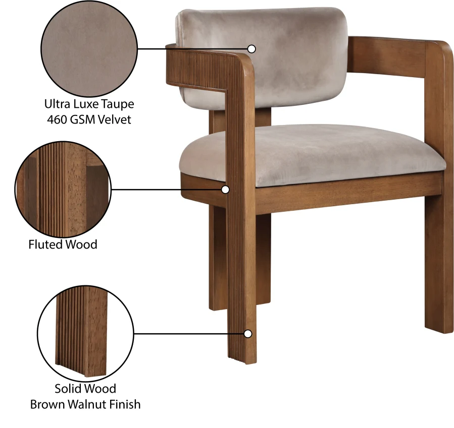 Capri Taupe Velvet Upholstered Dining Chair – Walnut Wood Frame (Set Of 2) - Image 7