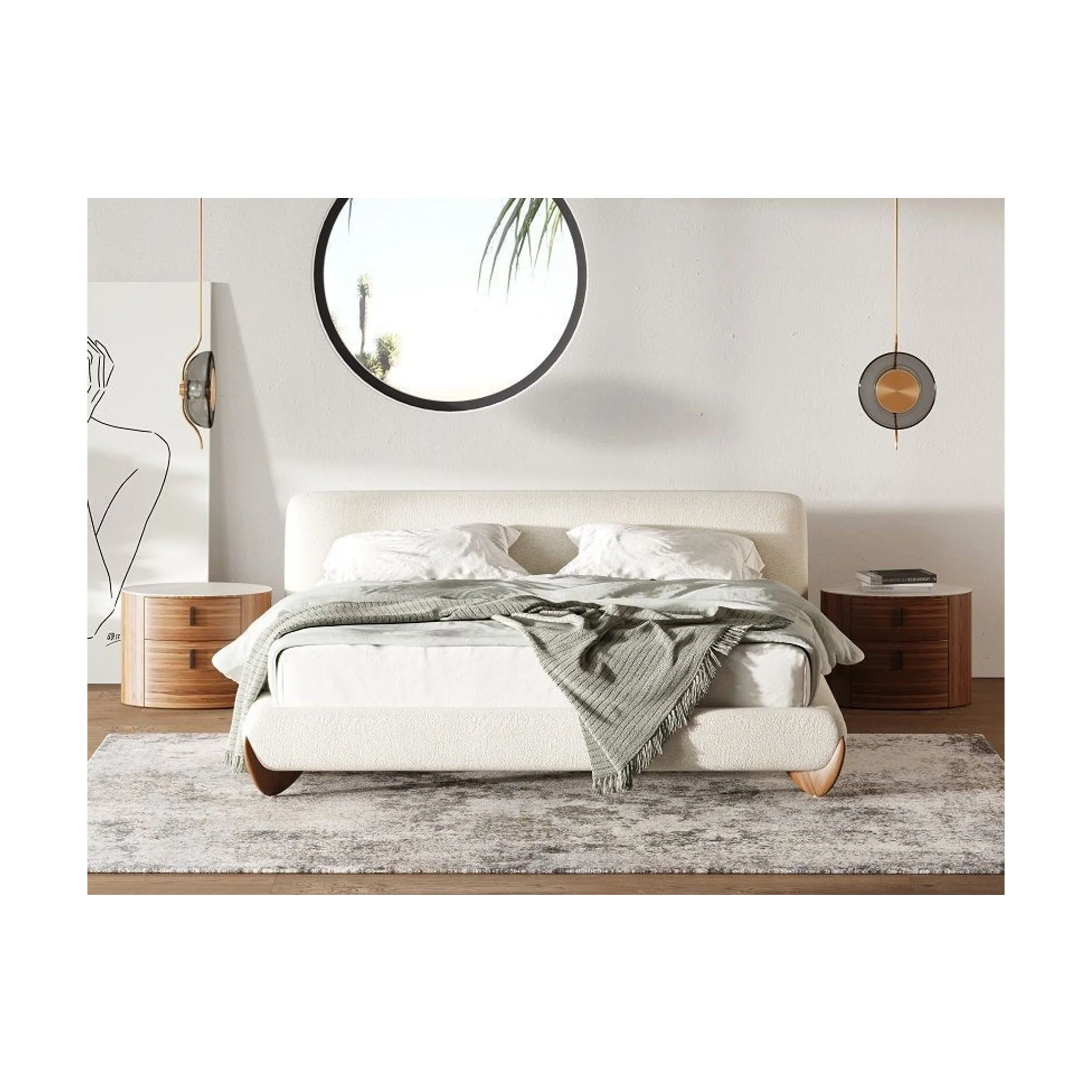 Cascade Contemporary Cream Fabric And Walnut Bed Bedroom Set - Image 12