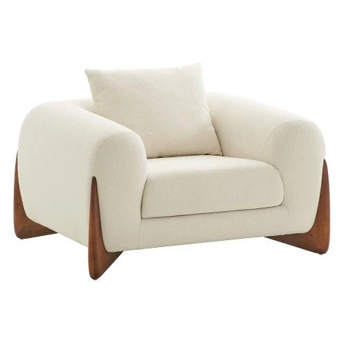 Cascade Contemporary Cream Fabric And Walnut Lounge Chair - Image 5