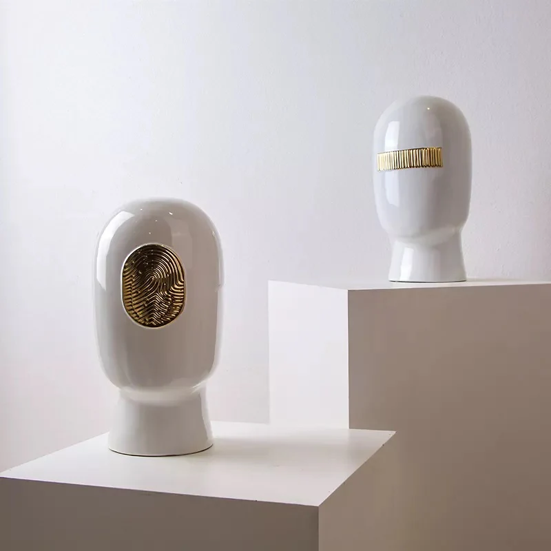 Code Faces White & Gold Ceramic Abstract Human Head Set - Image 5