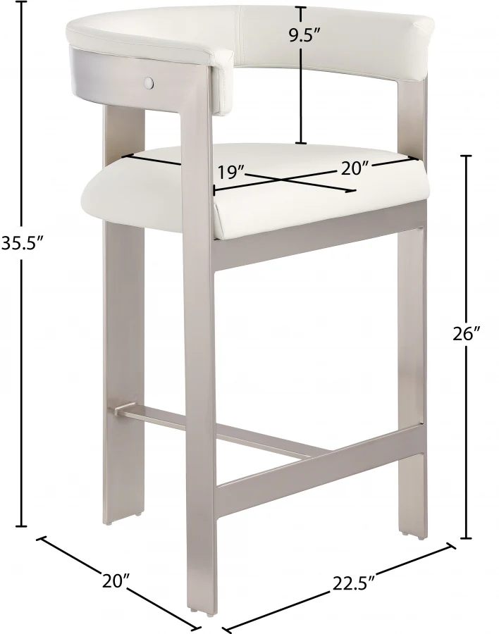Donatello Leather Counter Stool Off White Silver - Set Of 2 - Image 7
