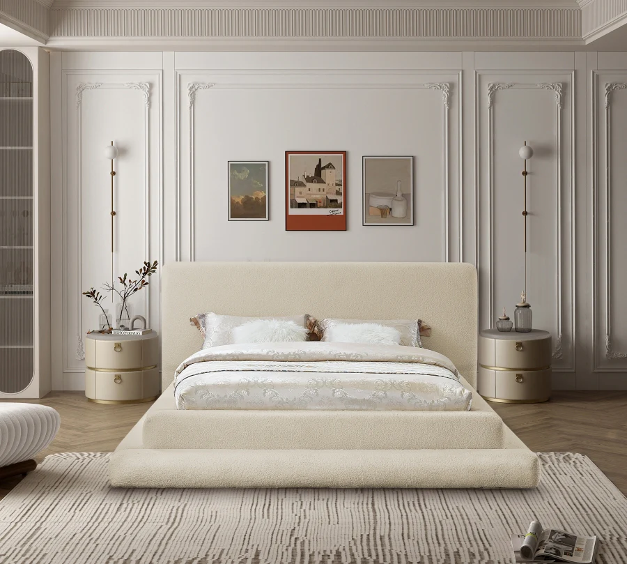Finland Boucle Fabric Bed Cream - Image 12