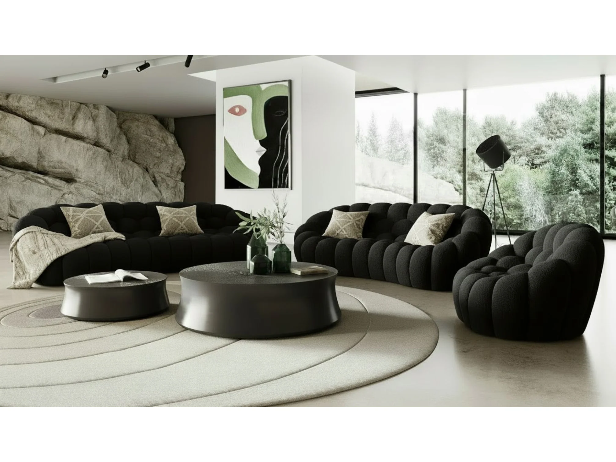Halo Modern Curved Black Fabric Sofa - Image 8