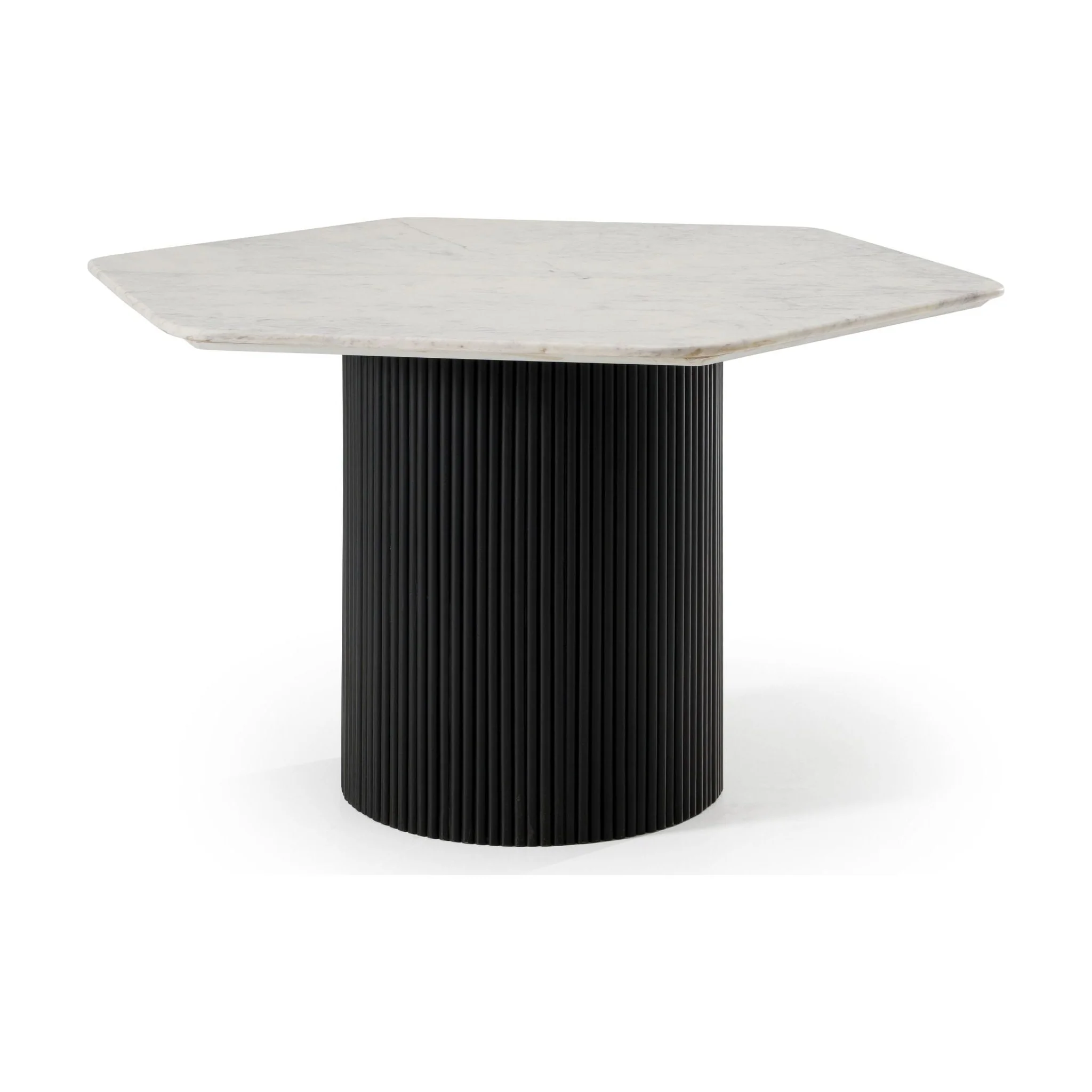 Hexa White Marble Dining Table with Black Fluted Base