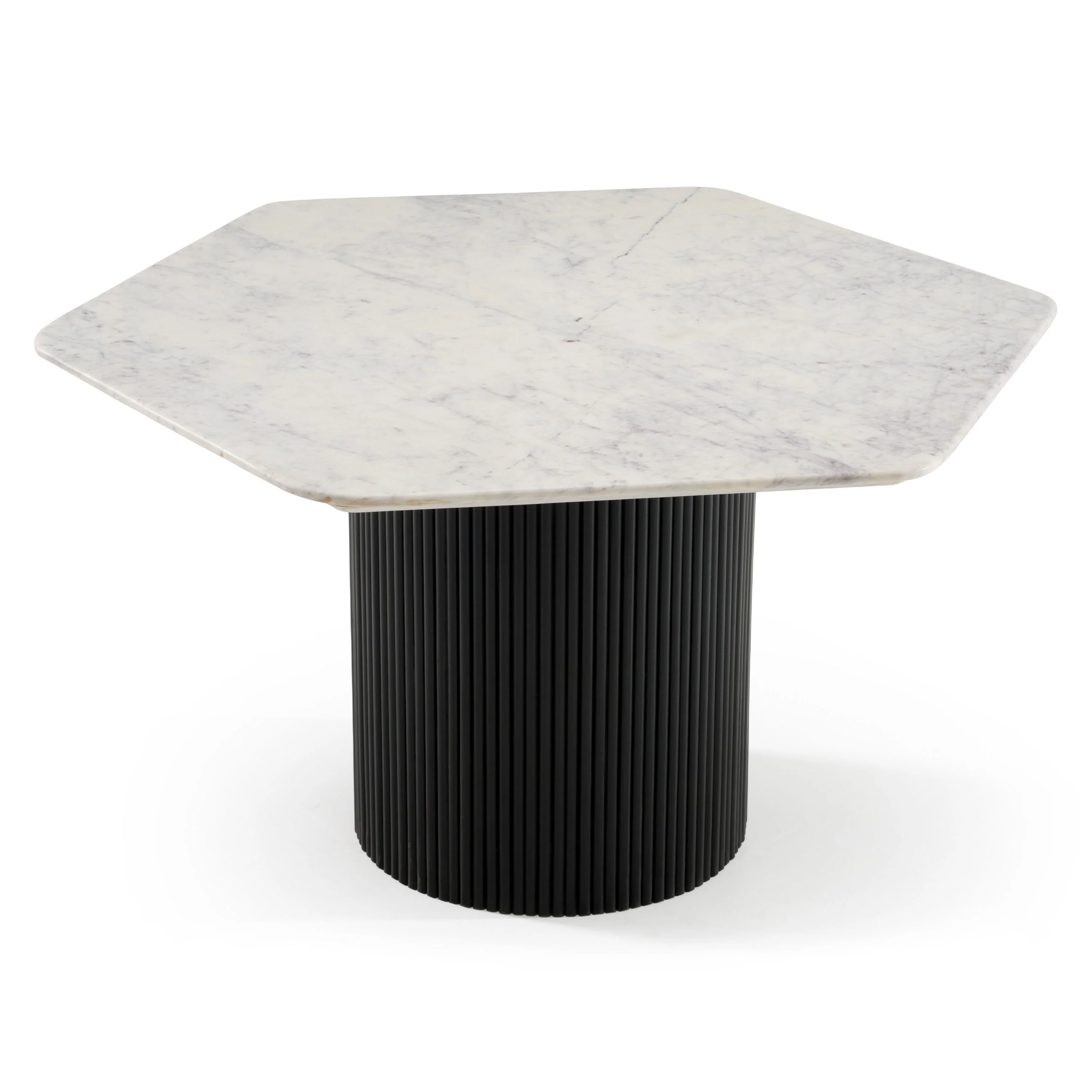 Hexa White Marble Dining Table with Black Fluted Base - Image 4