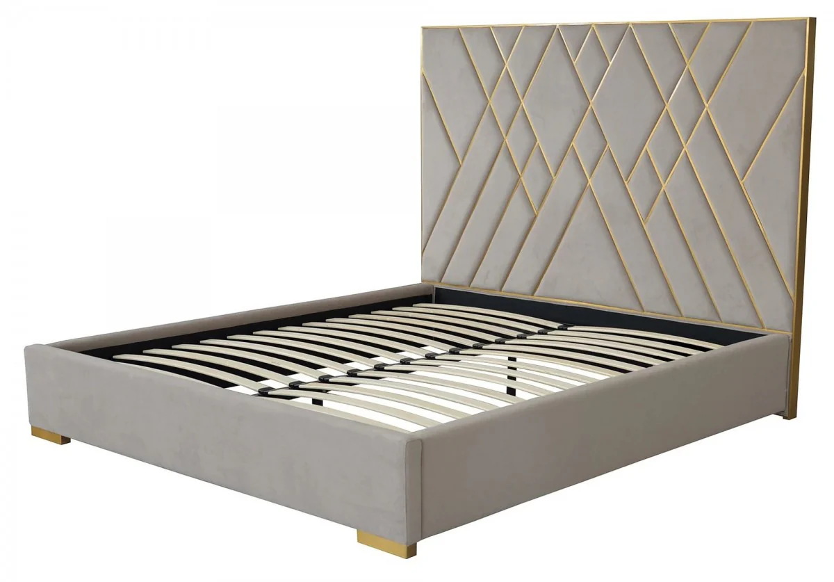 Hypnosis Glam Beige Velvet And Brushed Brass Bed - Image 9