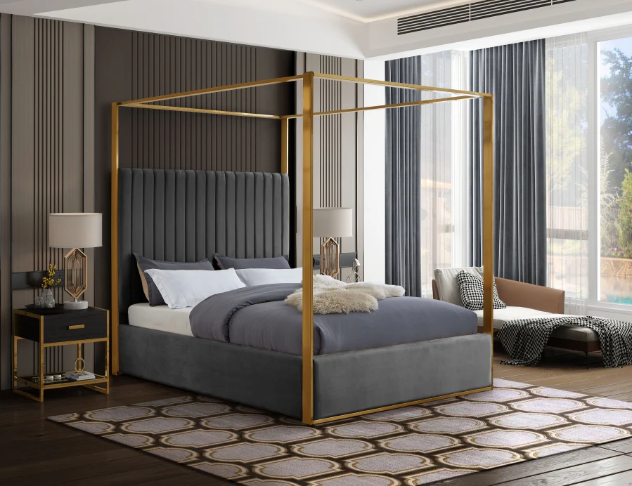 Jones Velvet Upholstered Canopy Bed - Image 5