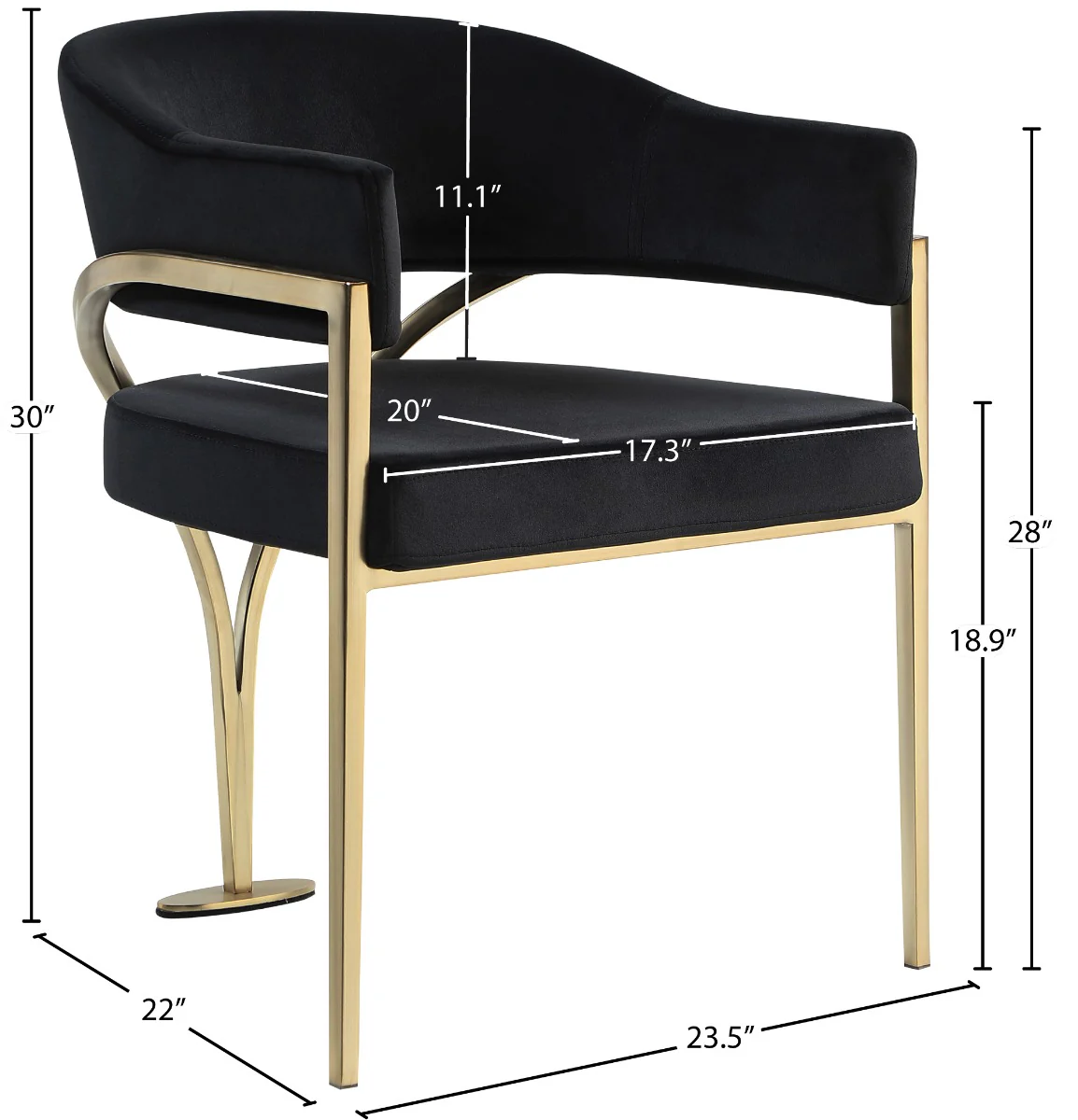 Lenox Black Velvet Dining Chair - Set Of 2 Gold - Image 4