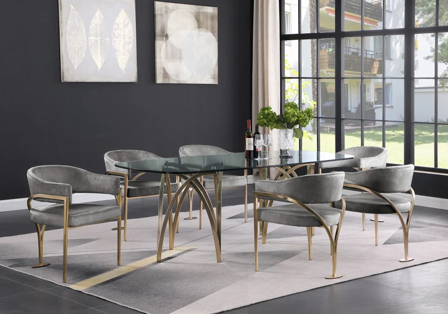 Lenox Grey Velvet Dining Chair - Set Of 2 Gold - Image 6