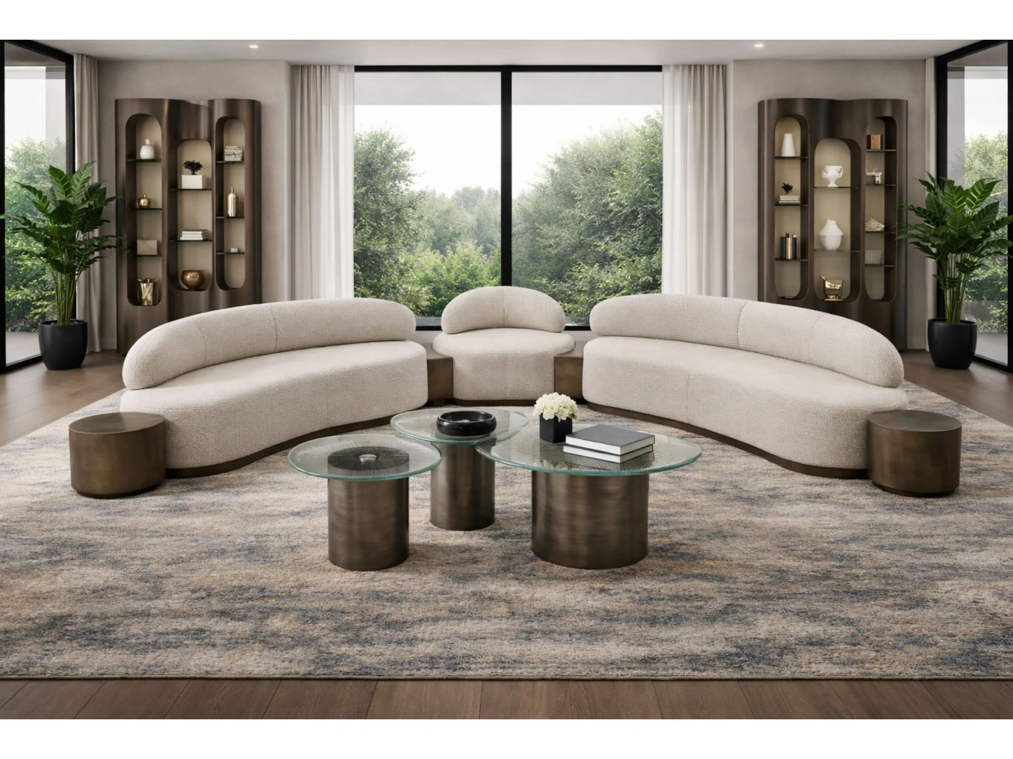 Lunaform Curved Loveseat – Ivory Bouclé & Brushed Brass - Image 3