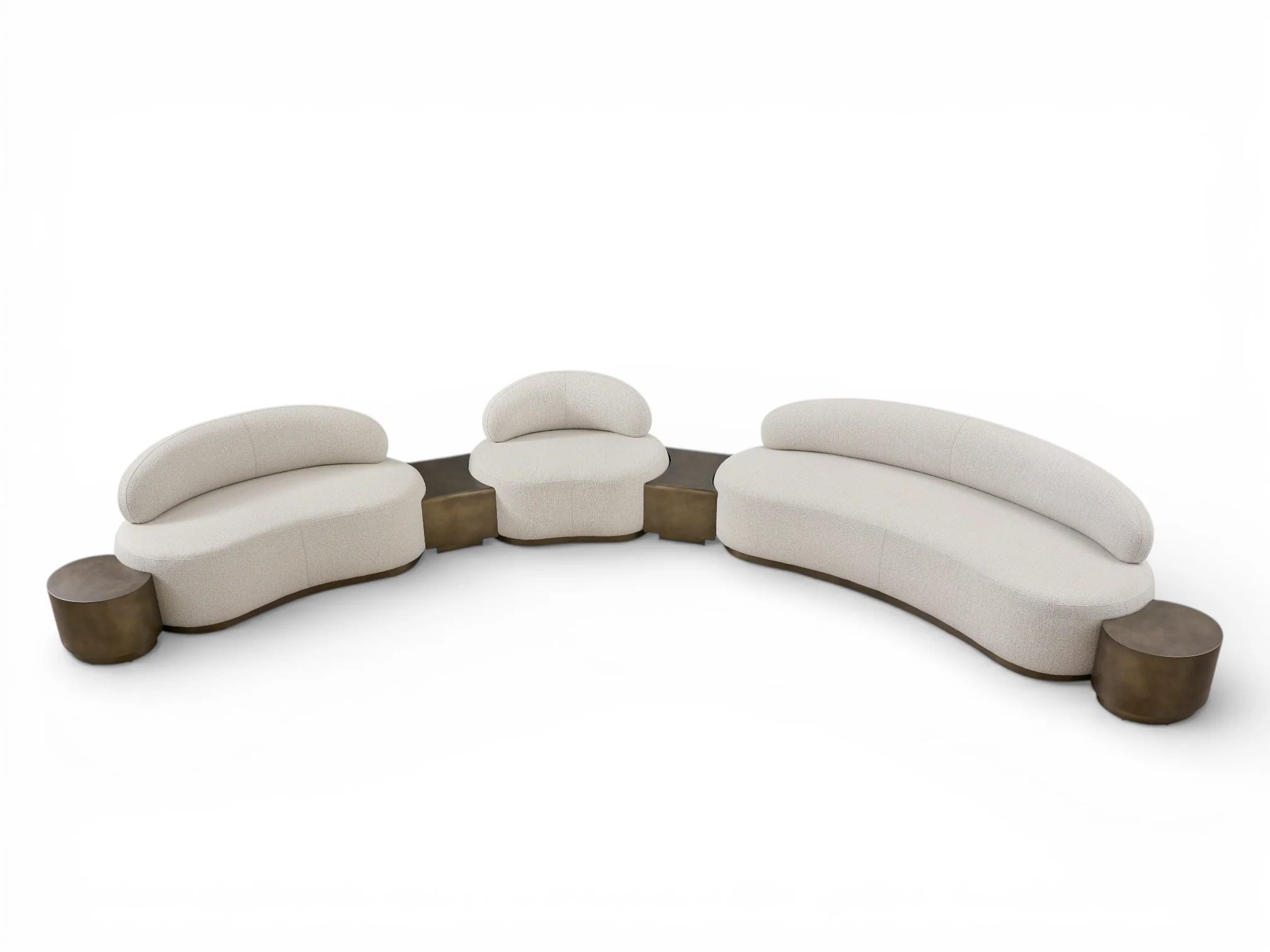 Lunaform Curved Loveseat – Ivory Bouclé & Brushed Brass - Image 4