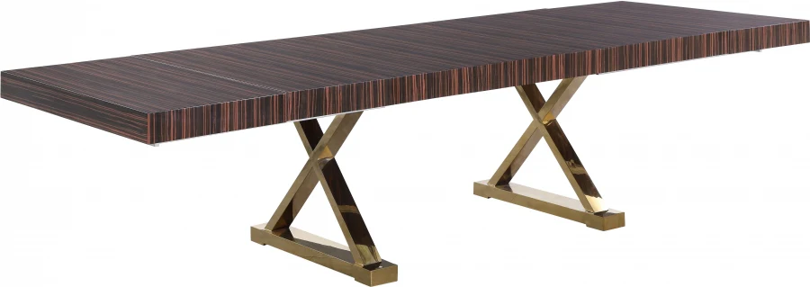 84" - 123.5" Lacquer Maxi Extendable 2 Leaf Dining Table - Brown Zebra Wood - Image 2