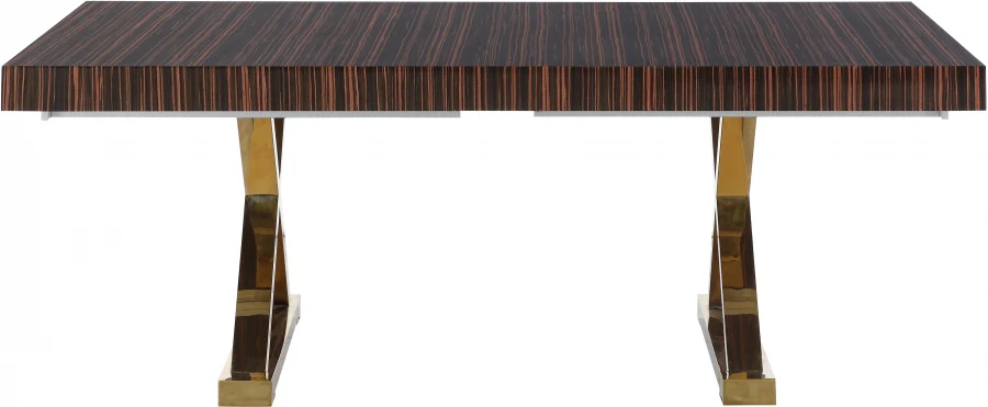 84" - 123.5" Lacquer Maxi Extendable 2 Leaf Dining Table - Brown Zebra Wood - Image 9