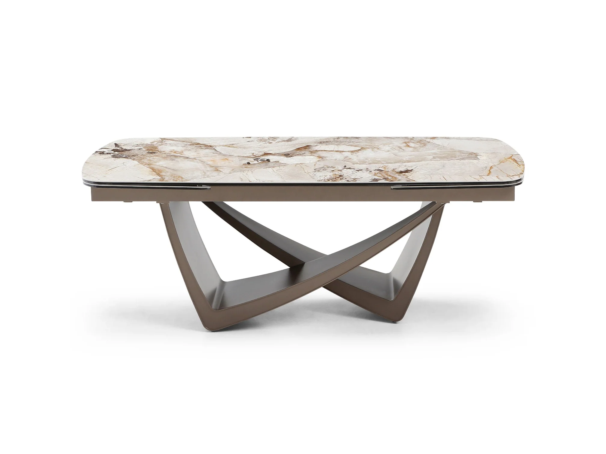Mirabella Contemporary Beige Ceramic + Metallic Grey Extendable Dining Table - Image 6
