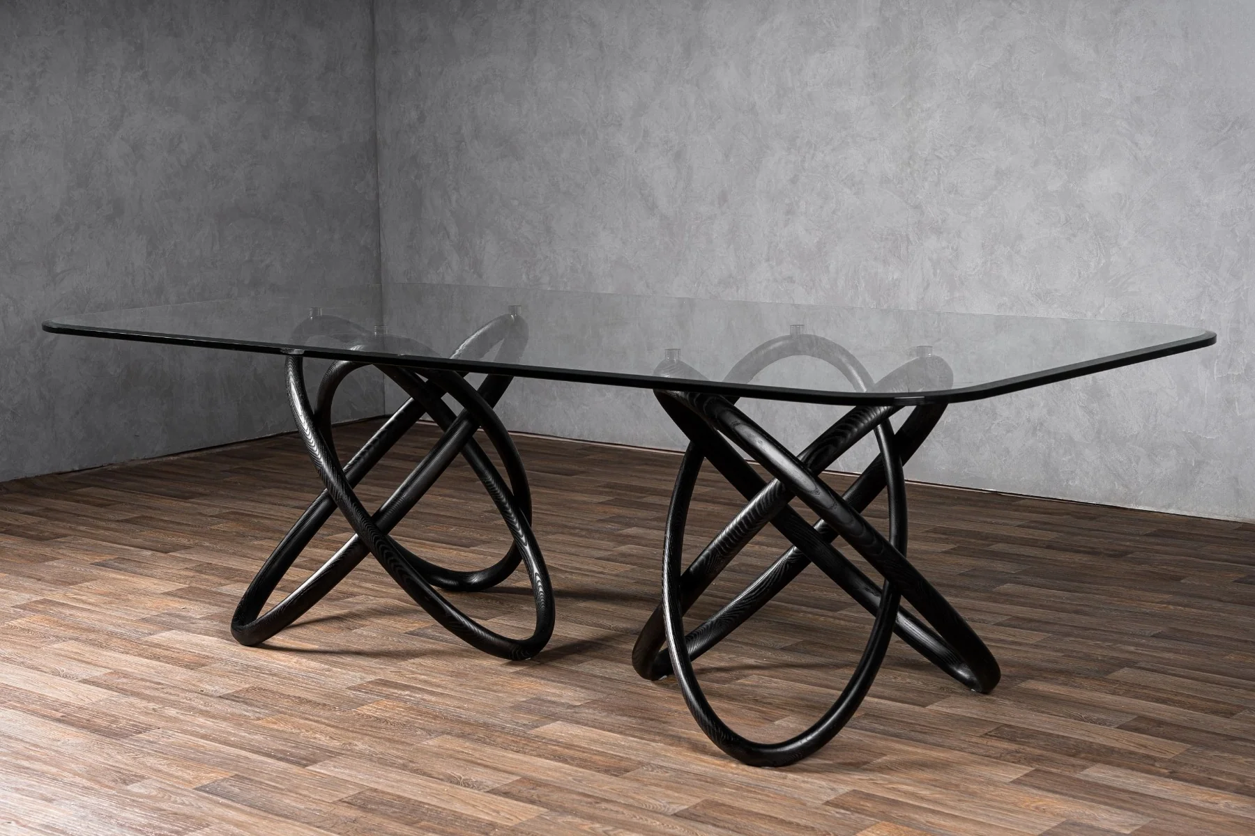 Modern Flux Glass & Black Ash Dining Table - Image 12