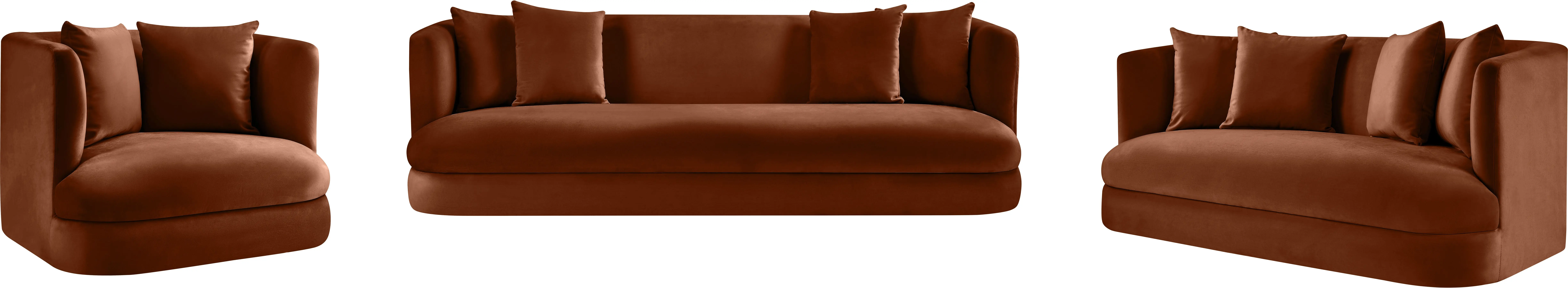 Oasis 66" Cognac Velvet Upholstered Loveseat - Image 10