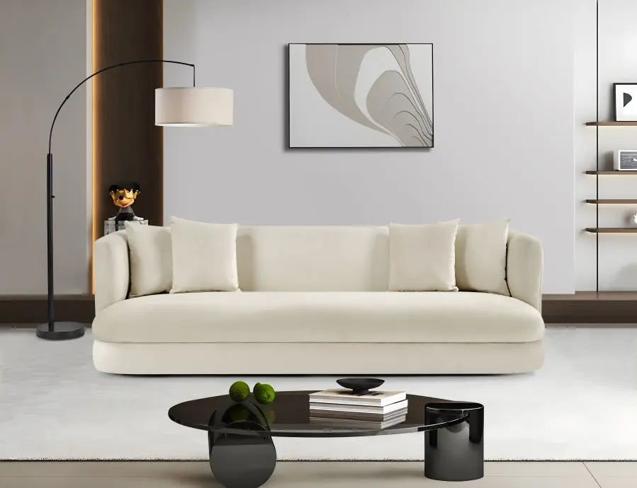Oasis 93.5" Cream Velvet Upholstered Sofa - Image 7