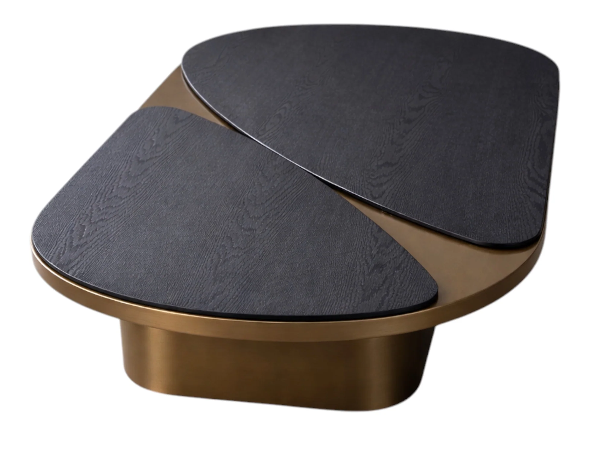 Obsidian Coffee Table – Black Oak Veneer & Brass Base - Image 4