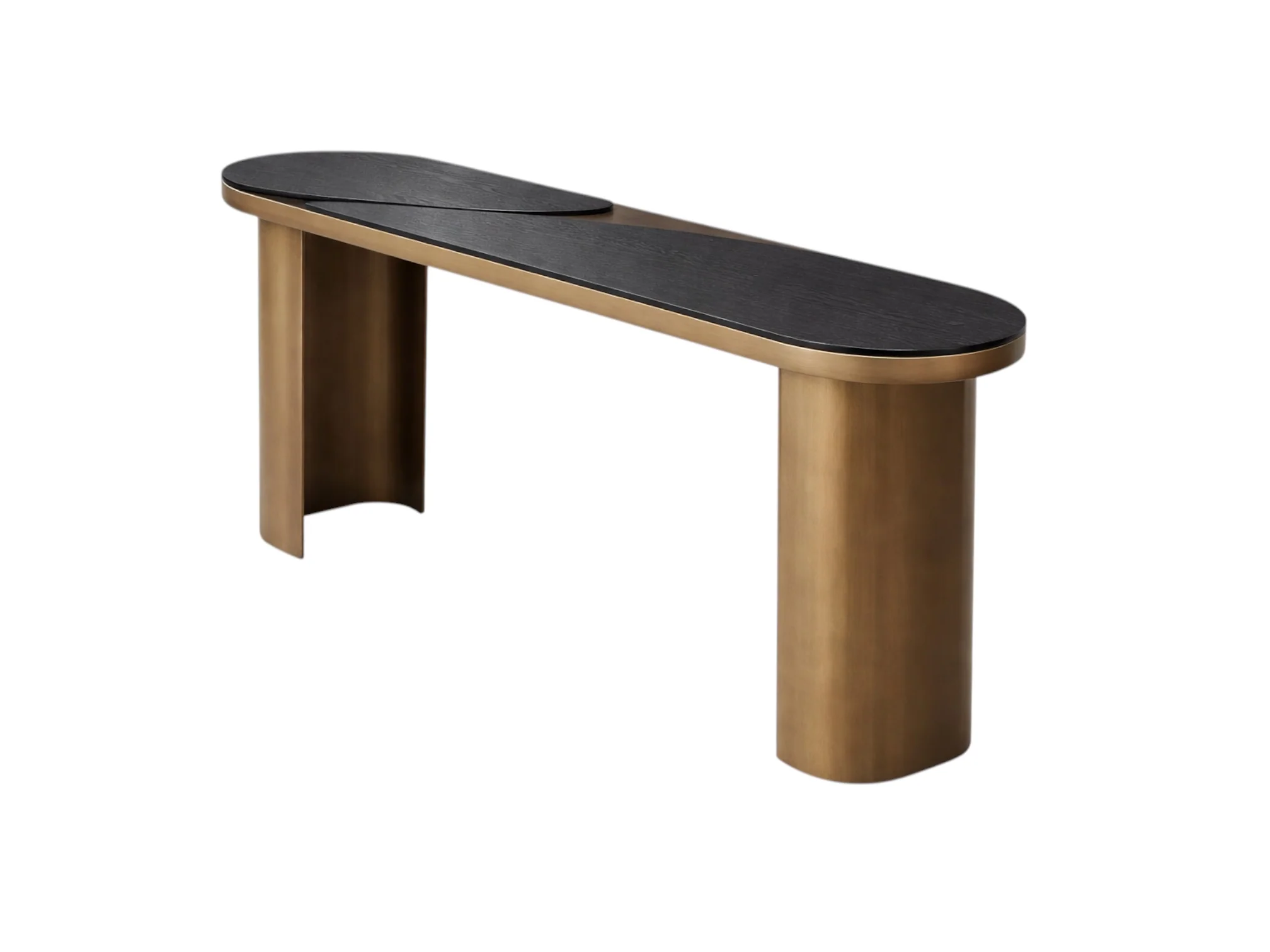 Obsidian Console Table – Black Oak Veneer & Brass Base - Image 3