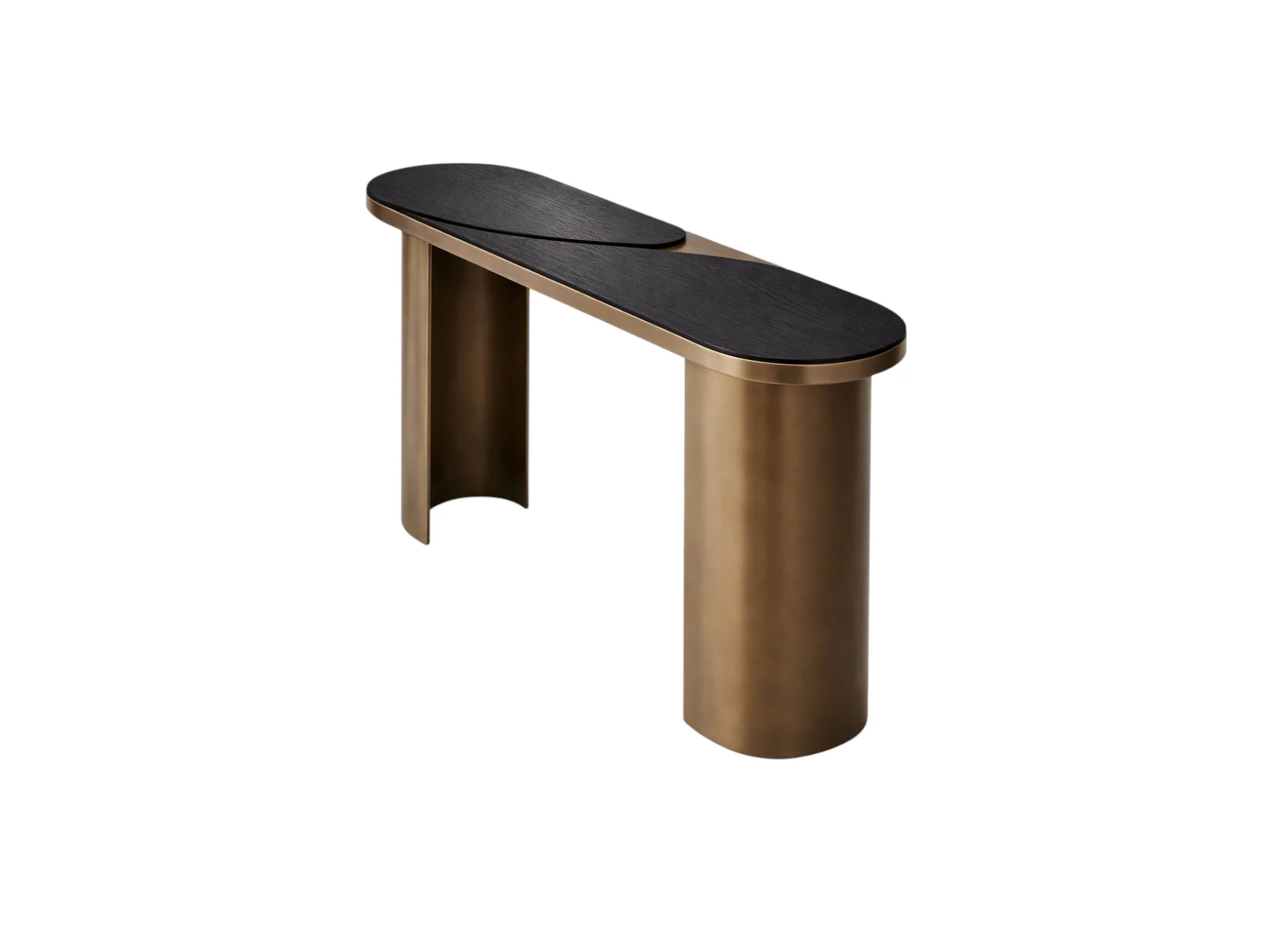 Obsidian Console Table – Black Oak Veneer & Brass Base - Image 6
