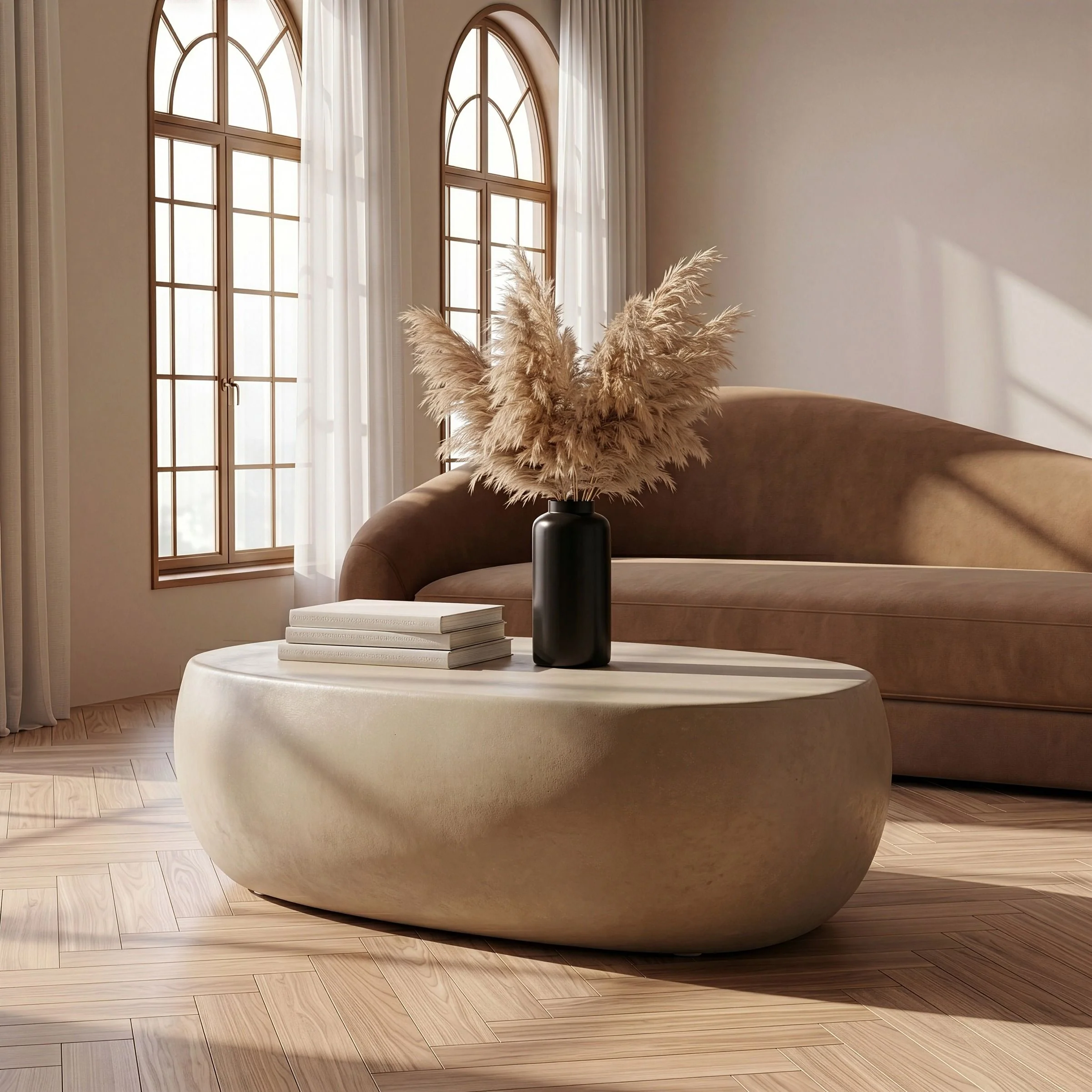 Ostra Modern Beige Fiberform Oval Coffee Table in Sand - Image 3