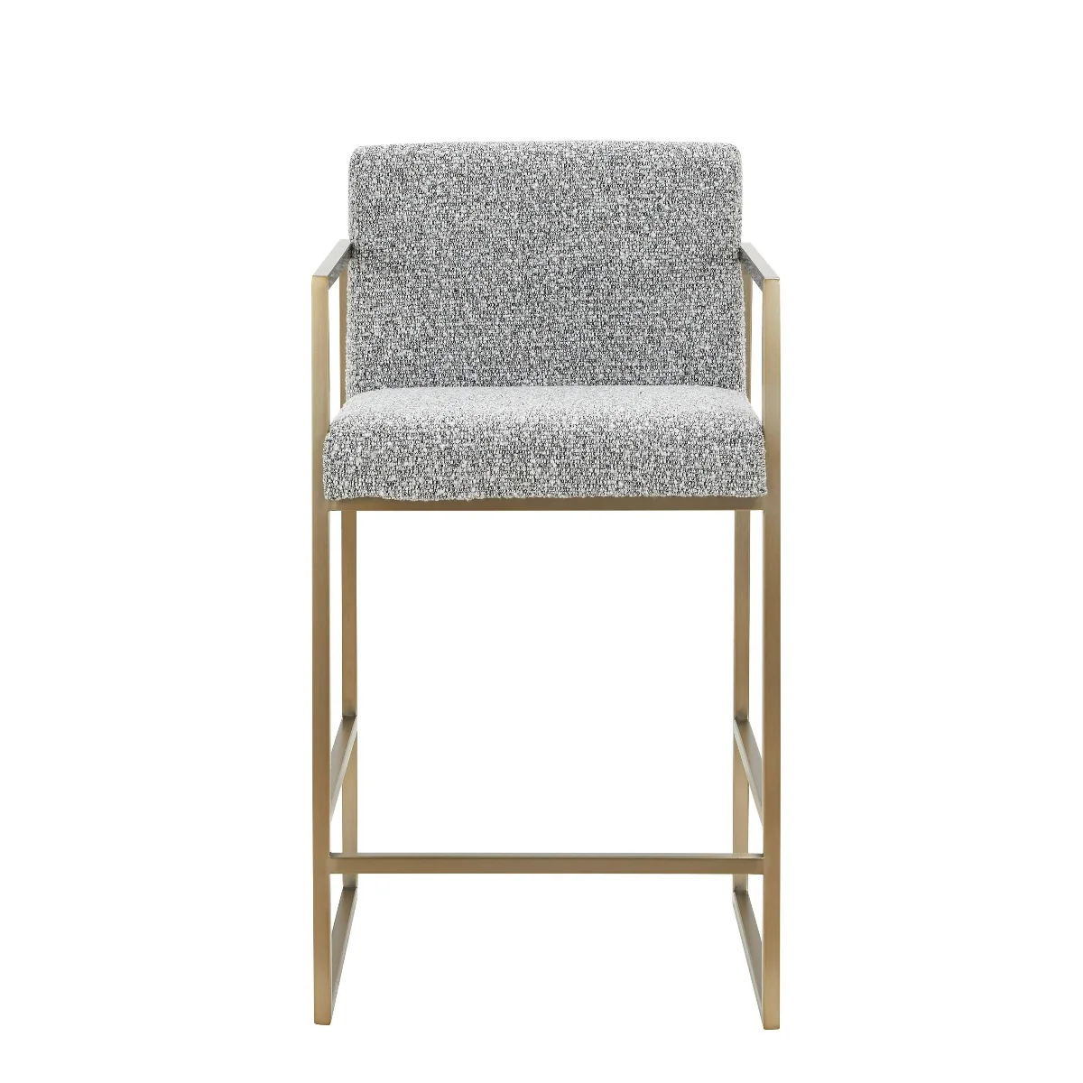 Plato Modern Grey Fabric + Antique Brass Counter Chair - Image 4