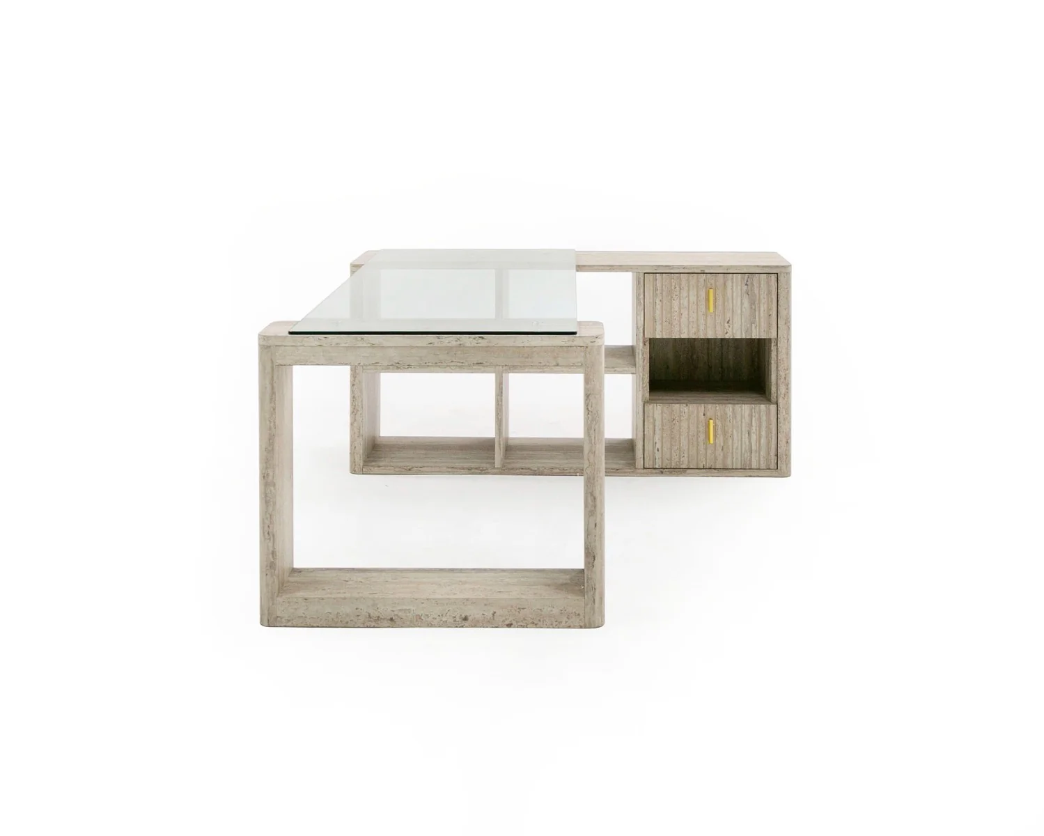 Roma - Modern Glass + Travertine Reversible Desk - Image 6